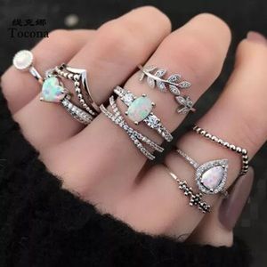 3/$40 9pcs/sets Vintage Silver White Opal Ring Set